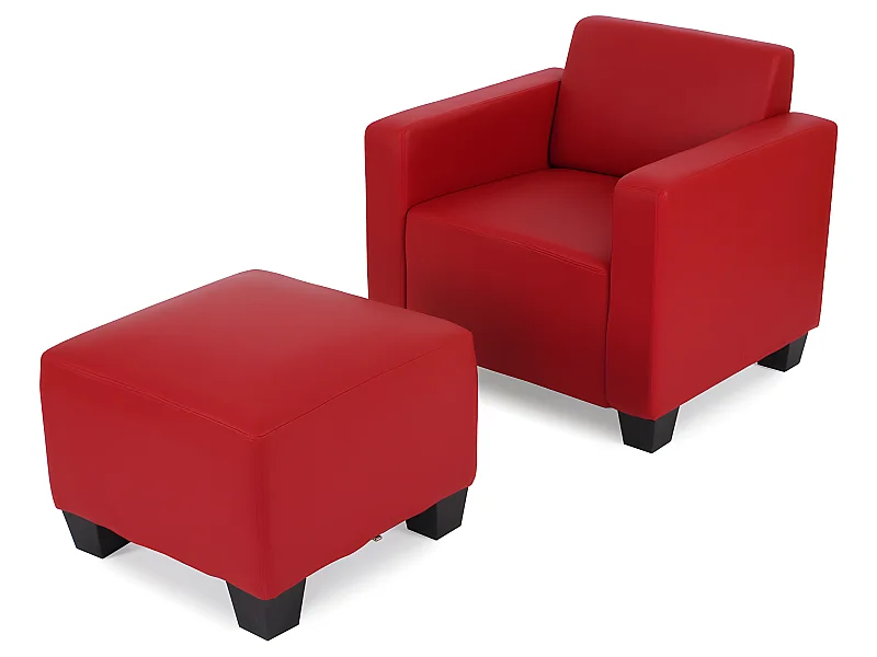 Salotto modulare componibile lounge moderno Lione N71 ecopelle poltrona con poggiapiedi rosso