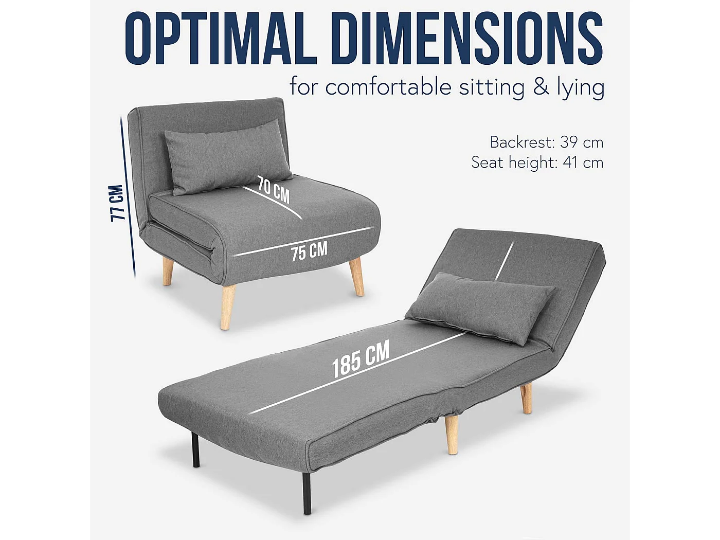 Fotel rozkładany MCW-D35,  jasnoszary