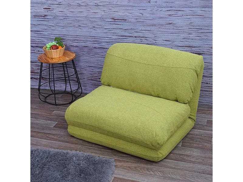 Poltrona letto pouf relax morbido imbottito MCW-E68 trasformabile tessuto verde