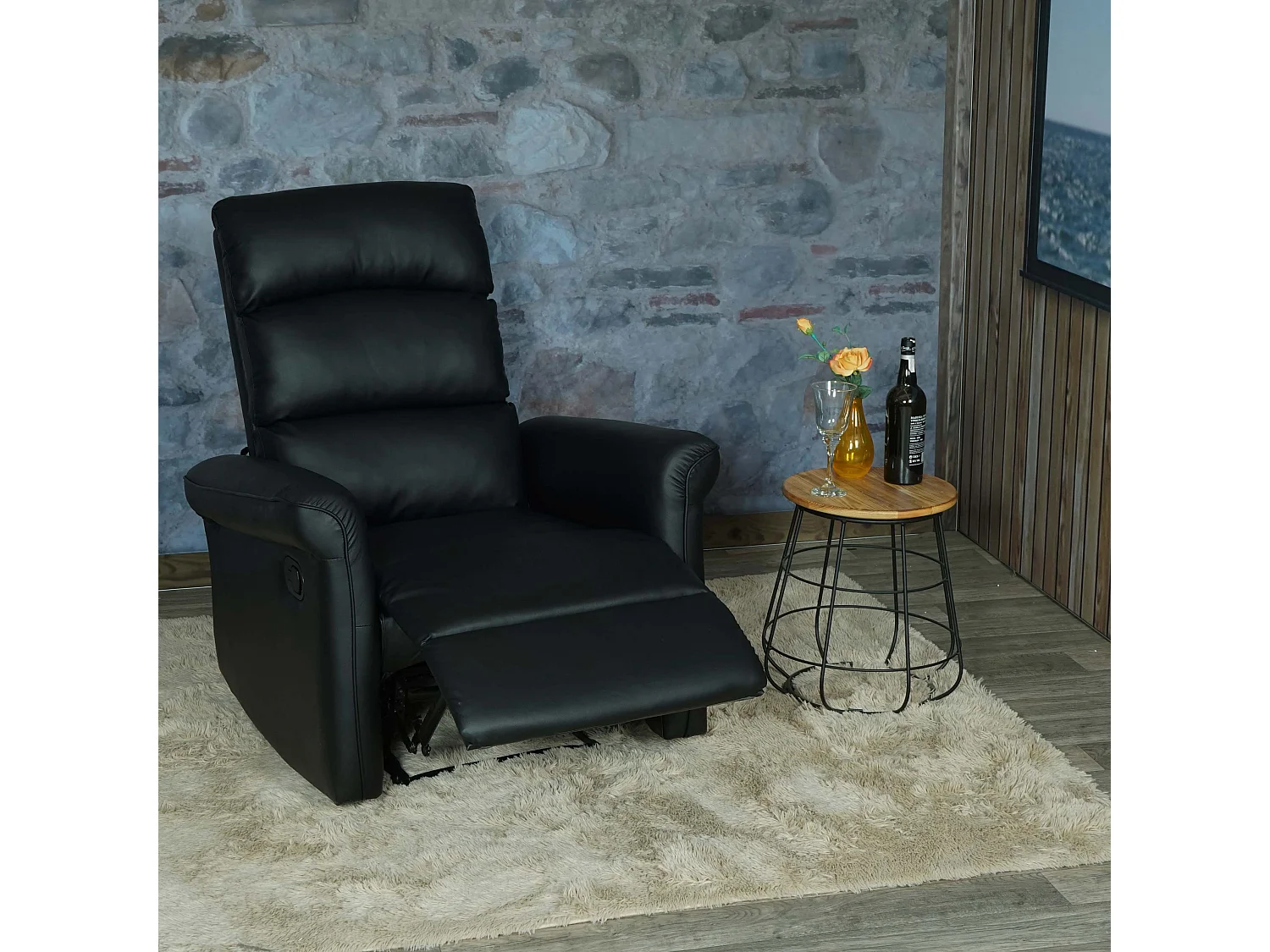 Poltrona relax reclinabile MCW-J96 ecopelle 104x84x90cm nero