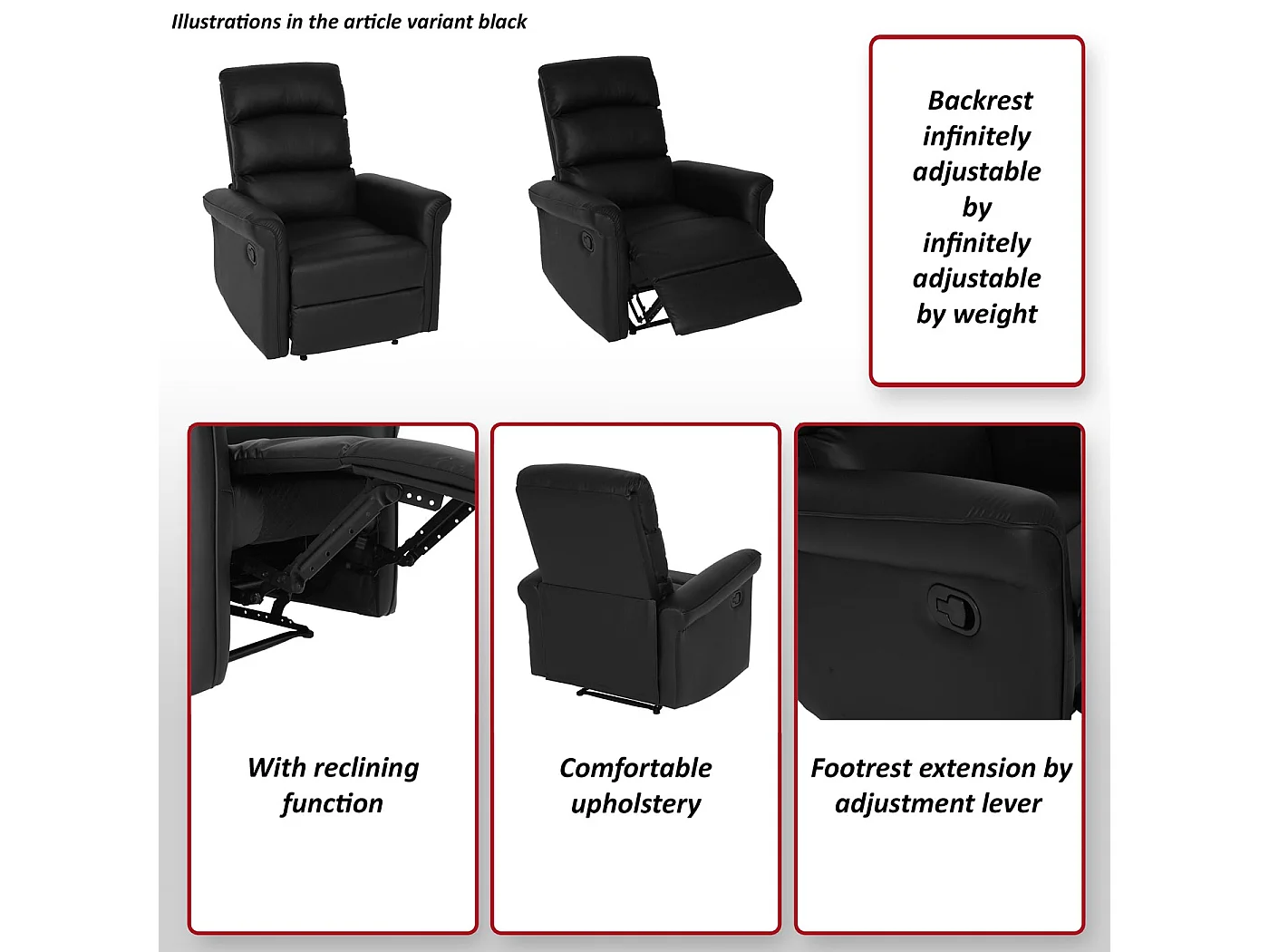 Poltrona relax reclinabile MCW-J96 ecopelle 104x84x90cm nero