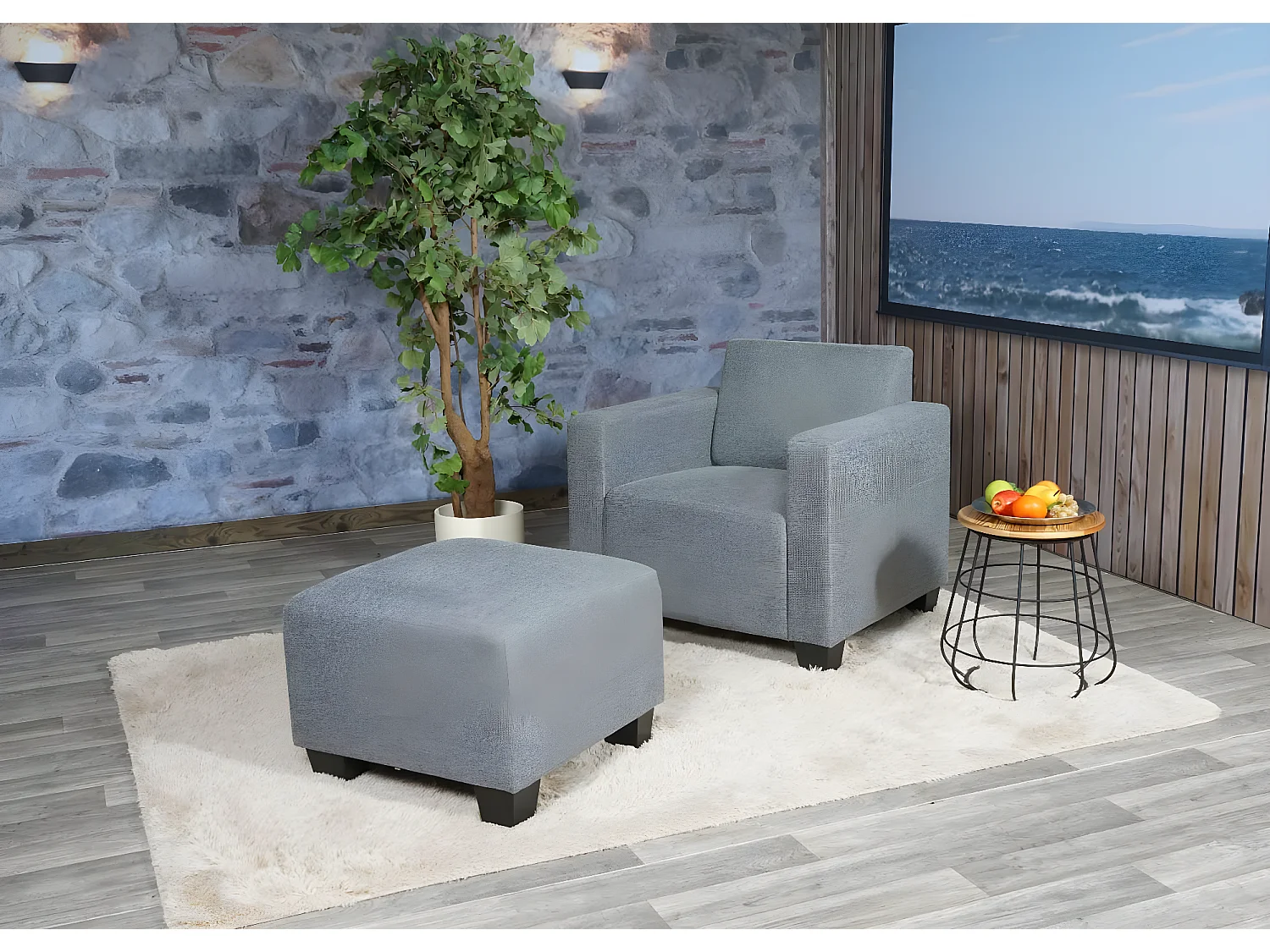 Fauteuil met voetenbank Moncalieri,  grijs