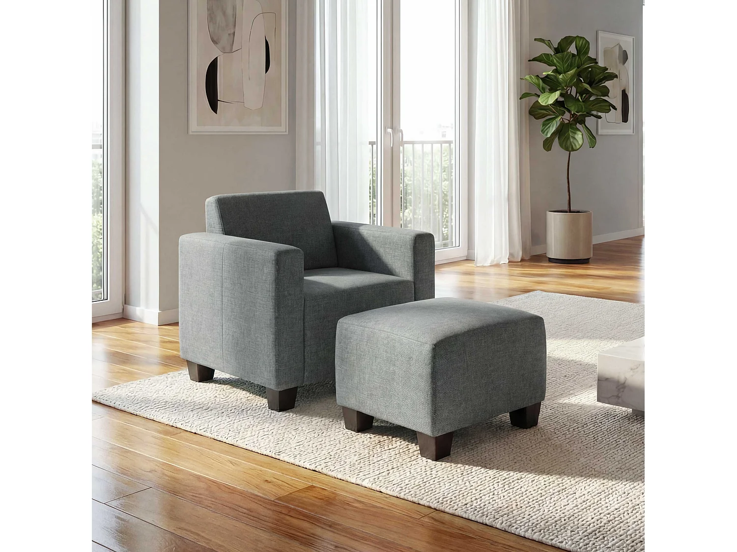 Moncalieri armchair with ottoman,  grey