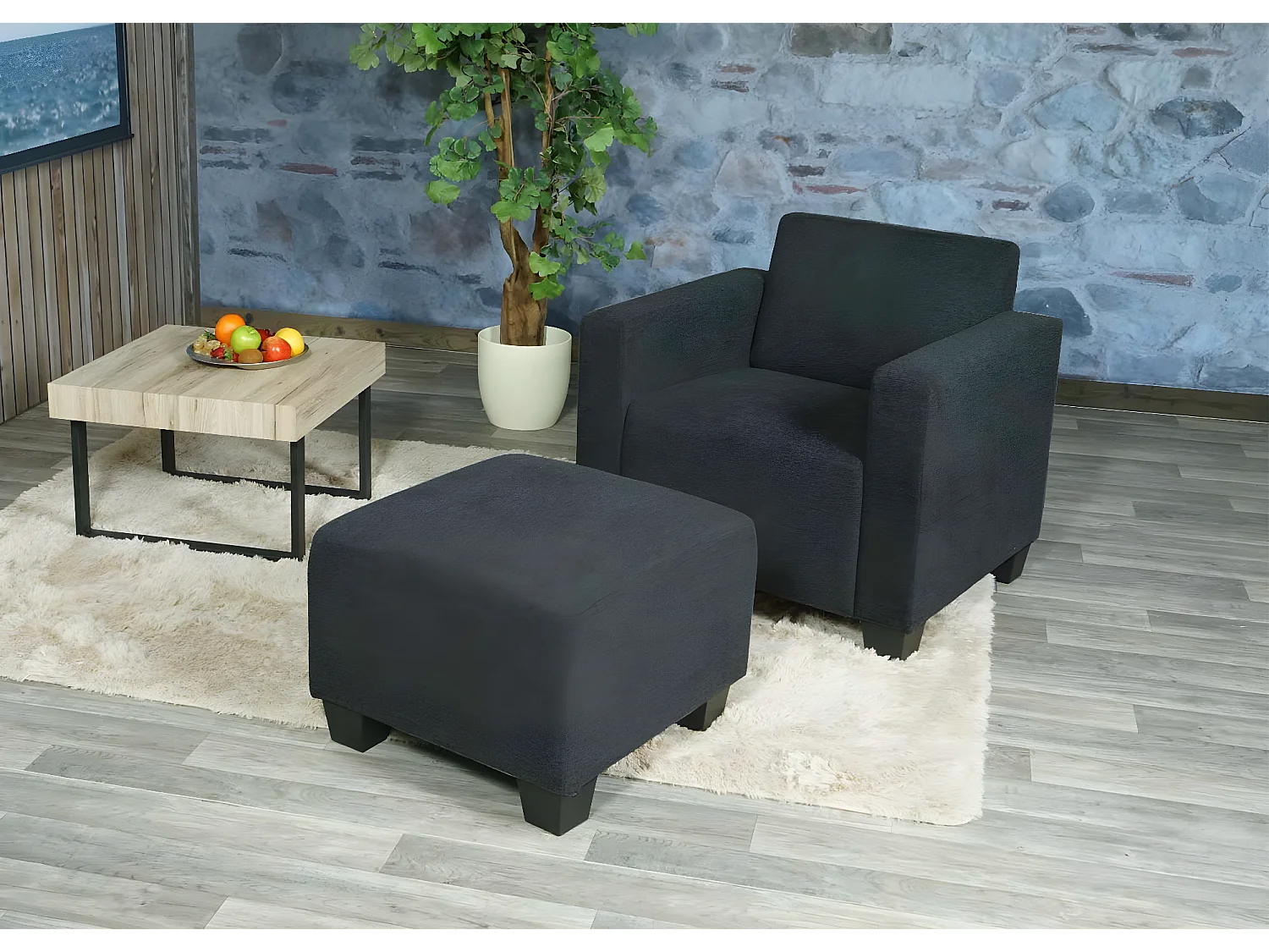 Fauteuil met voetenbank Moncalieri,  antracietgrijs