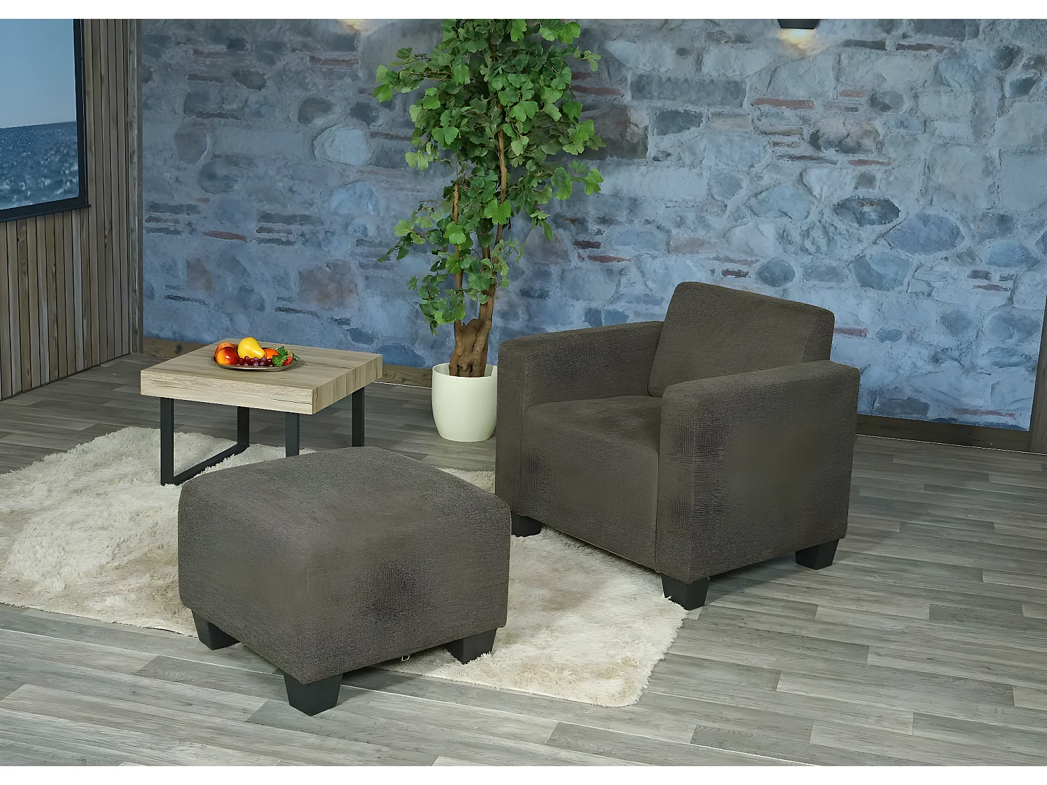 Sessel mit Ottomane Moncalieri, Braun