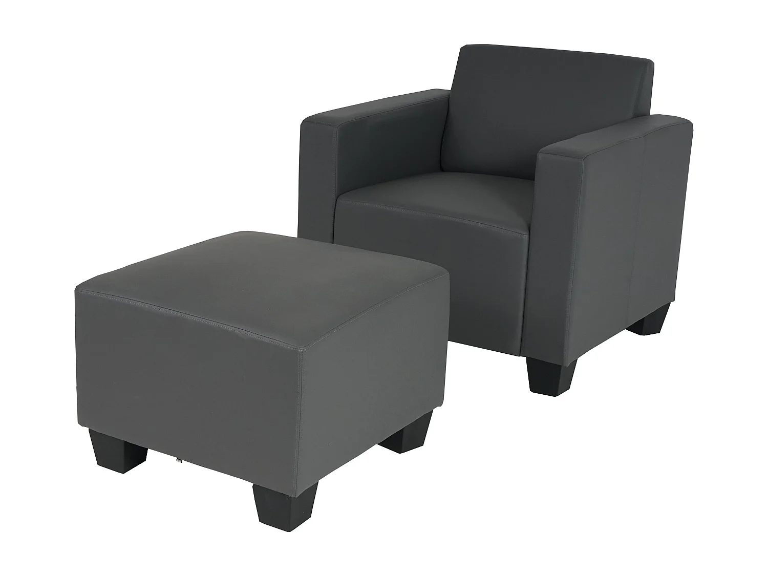 Salotto modulare componibile lounge moderno Lione N71 ecopelle poltrona con poggiapiedi ~ grigio scuro