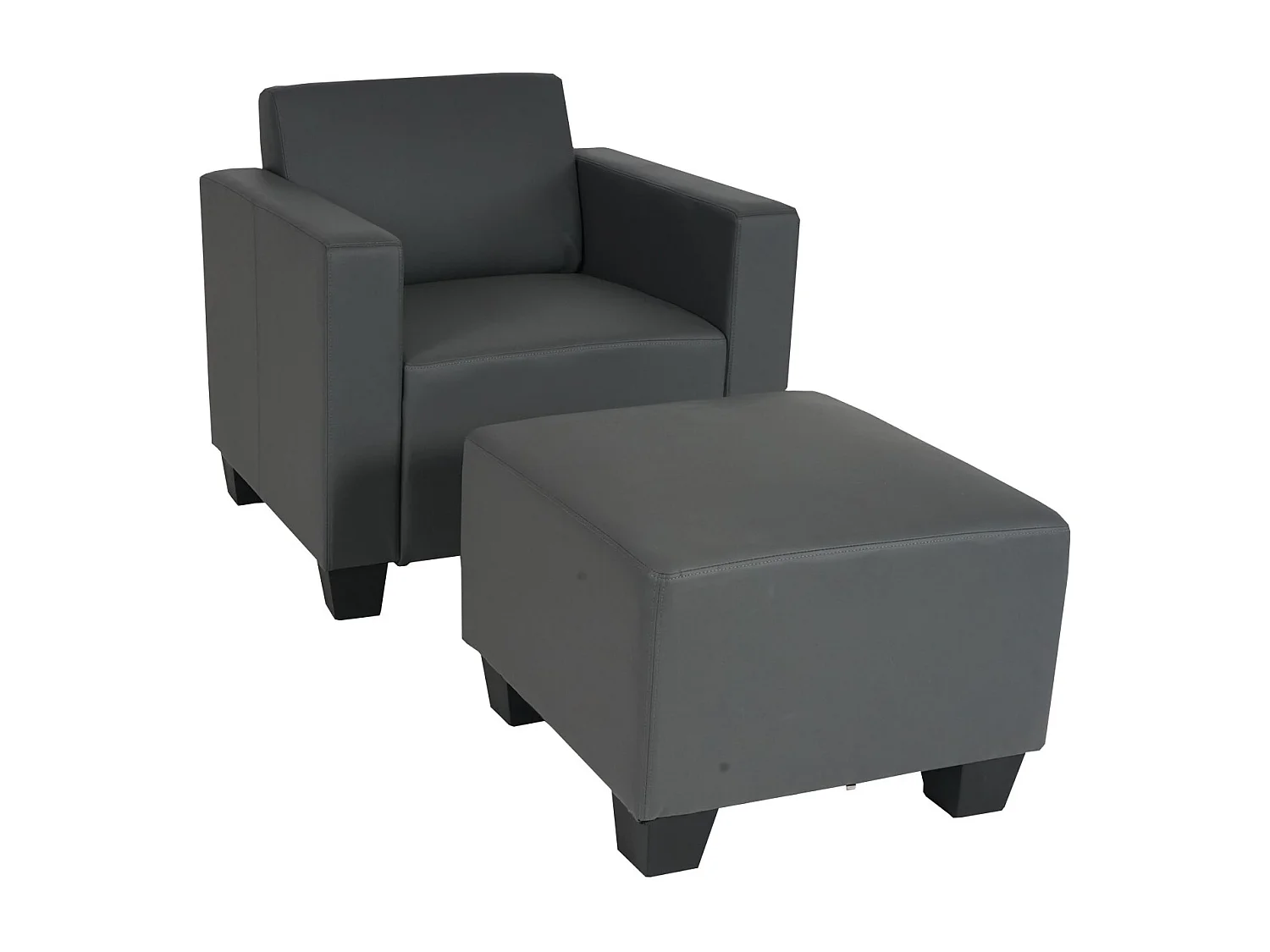Salotto modulare componibile lounge moderno Lione N71 ecopelle poltrona con poggiapiedi ~ grigio scuro