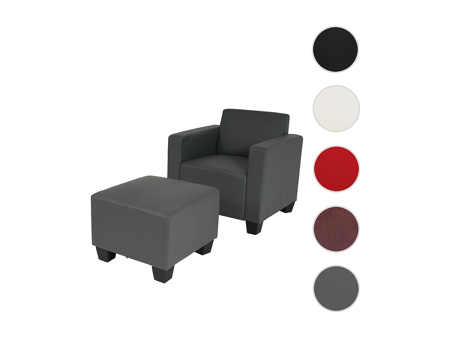 Salotto modulare componibile lounge moderno Lione N71 ecopelle poltrona con poggiapiedi ~ grigio scuro