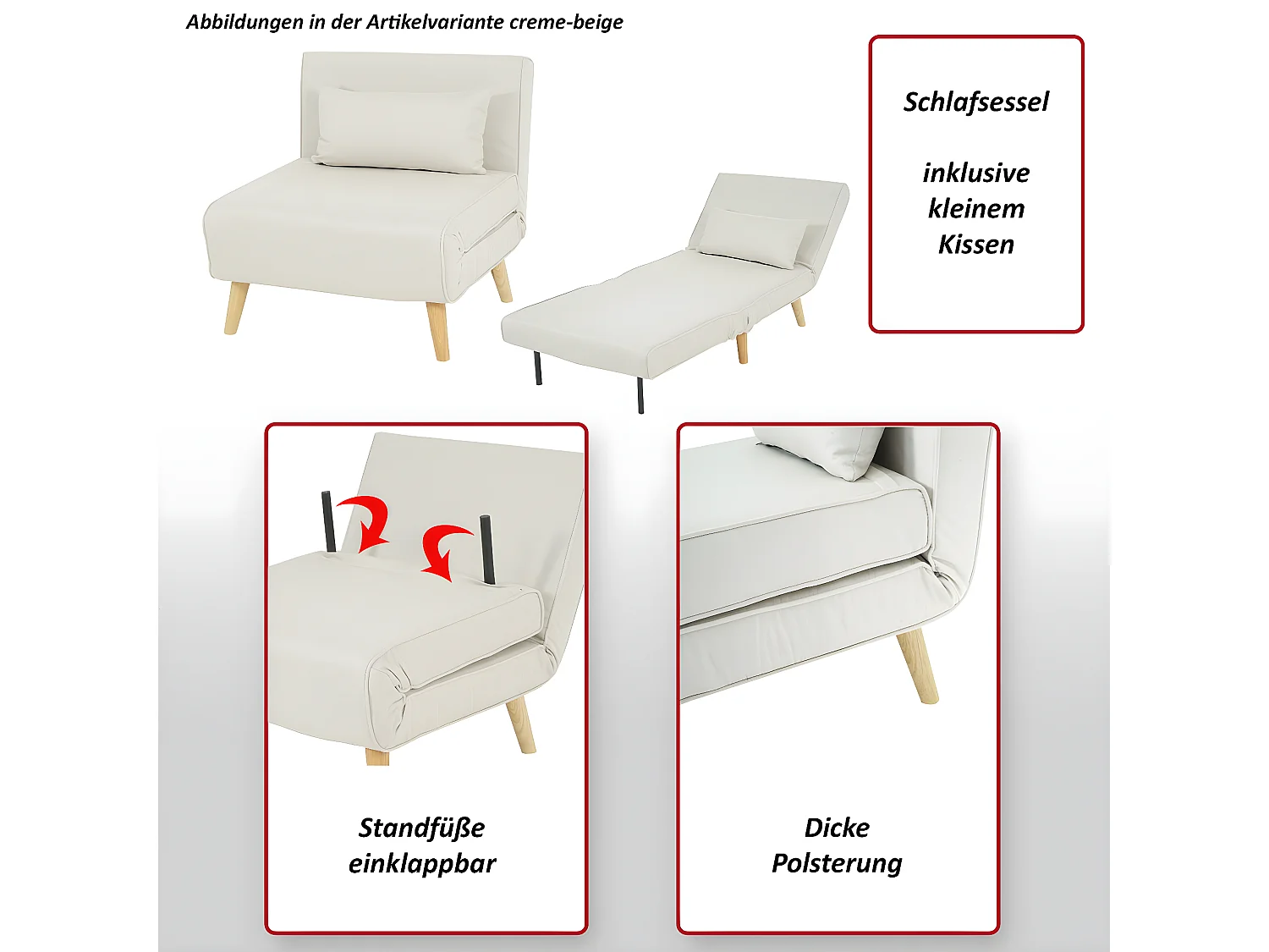 Slaapstoel MCW-D35,  crème-beige