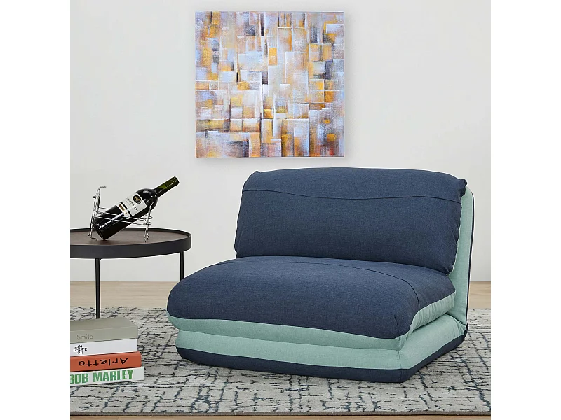 Poltrona letto pouf relax morbido imbottito MCW-E68 trasformabile tessuto grigio chiaro scuro