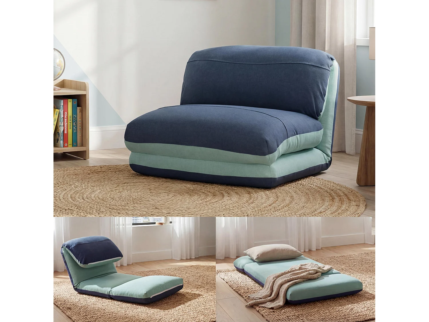 Fotel rozkładany MCW-E68,  jasnoniebieski/ciemnoniebieski