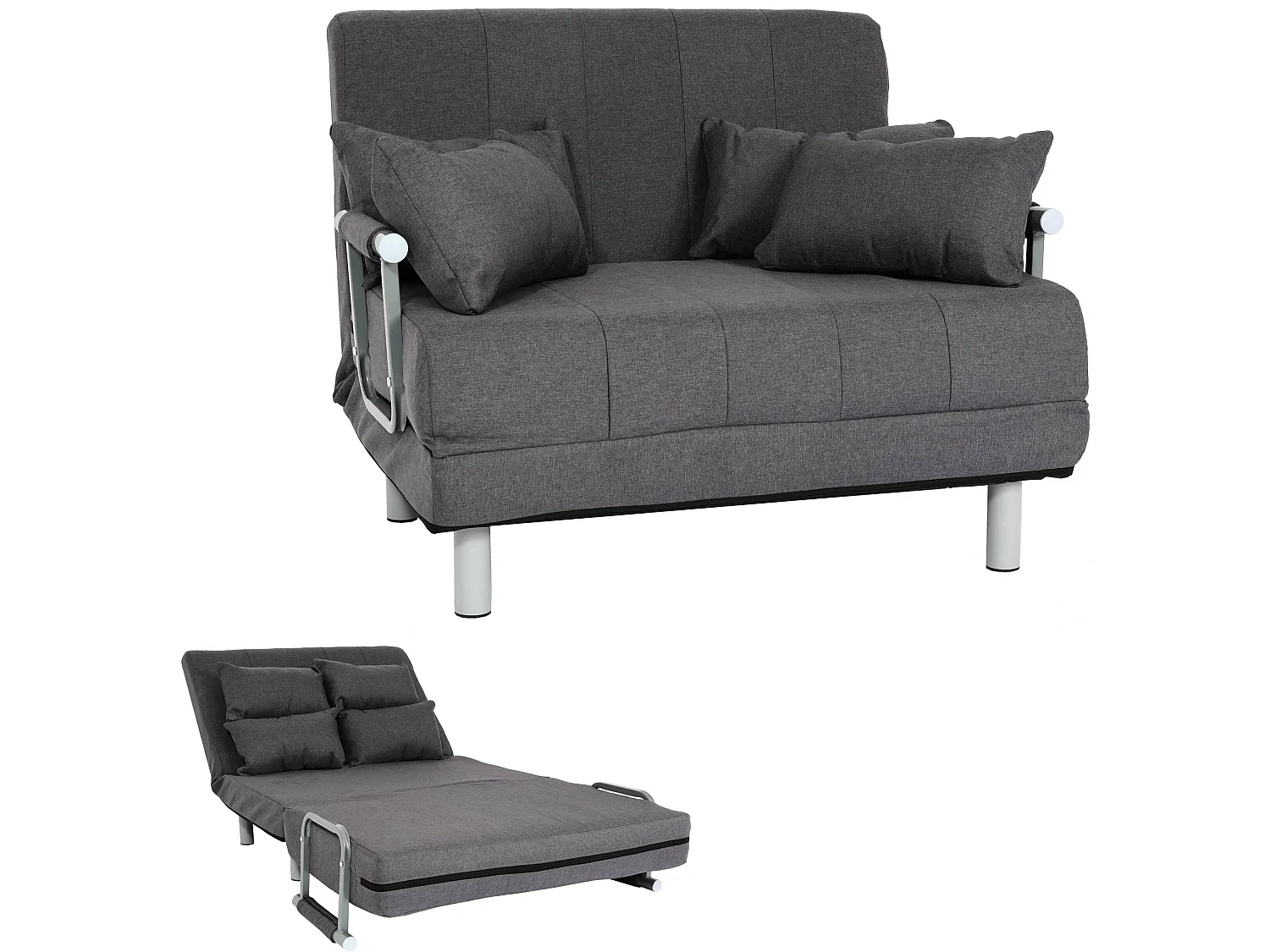 Divano letto sofà 2 posti reclinabile MCW-K29 186x97cm tessuto grigio scuro