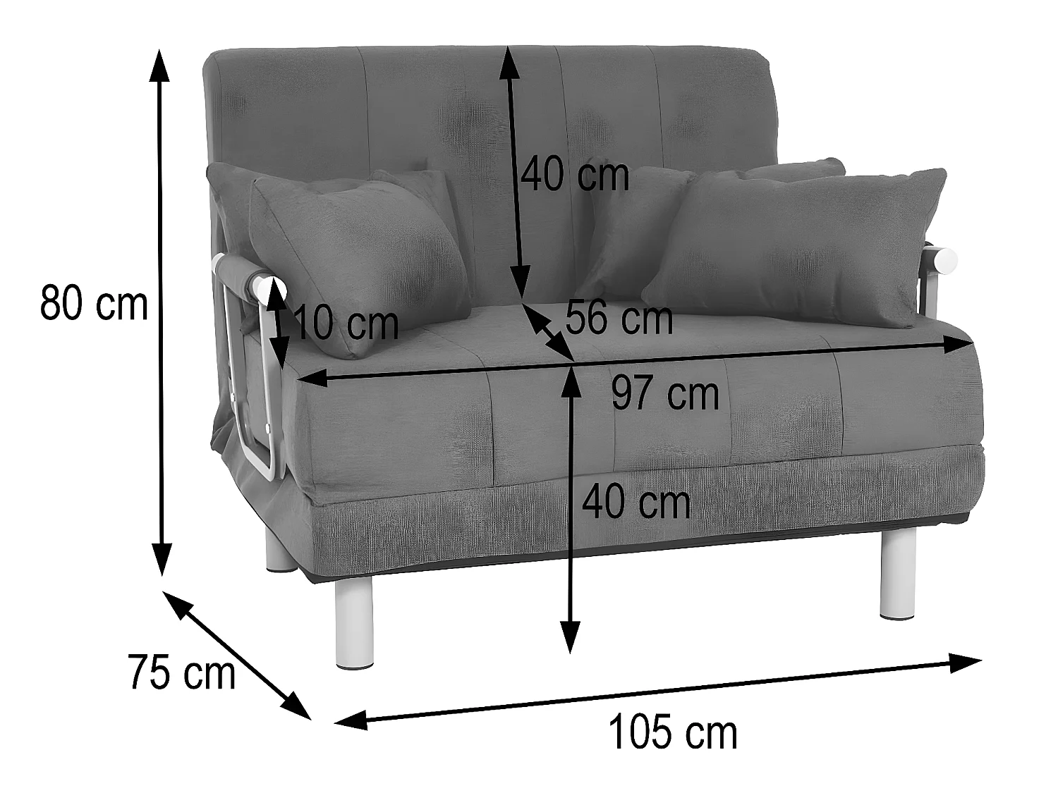 Divano letto sofà 2 posti reclinabile MCW-K29 186x97cm tessuto grigio scuro