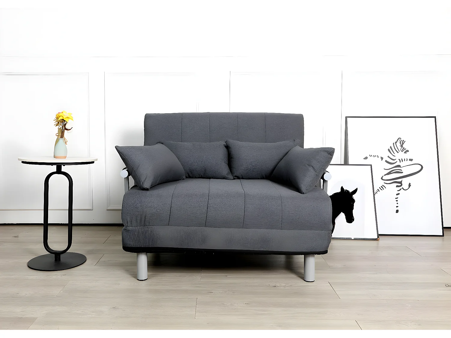 Divano letto sofà 2 posti reclinabile MCW-K29 186x97cm tessuto grigio scuro