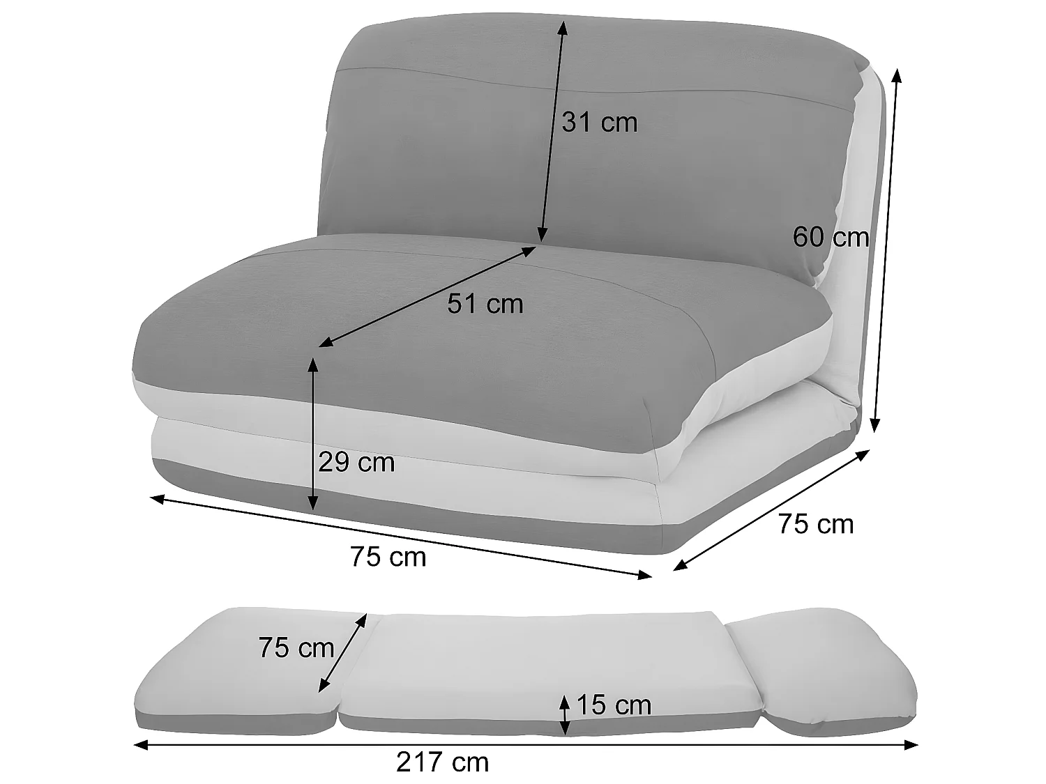 Fotel do spania MCW-E68,  khaki/ciemnoszary