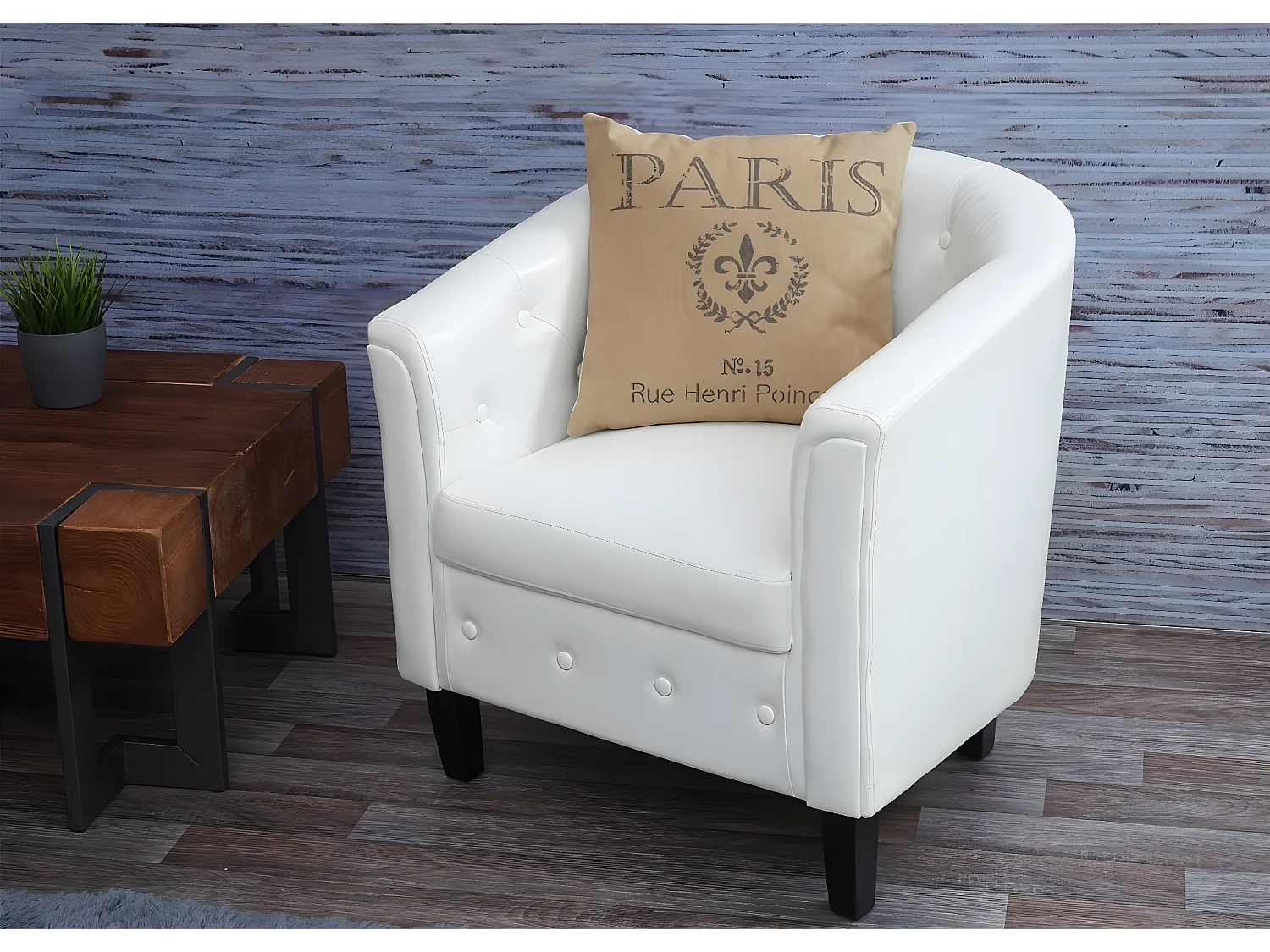 Poltrona salotto classica Newport T810 design vittoriano ecopelle 66x71x75cm bianco