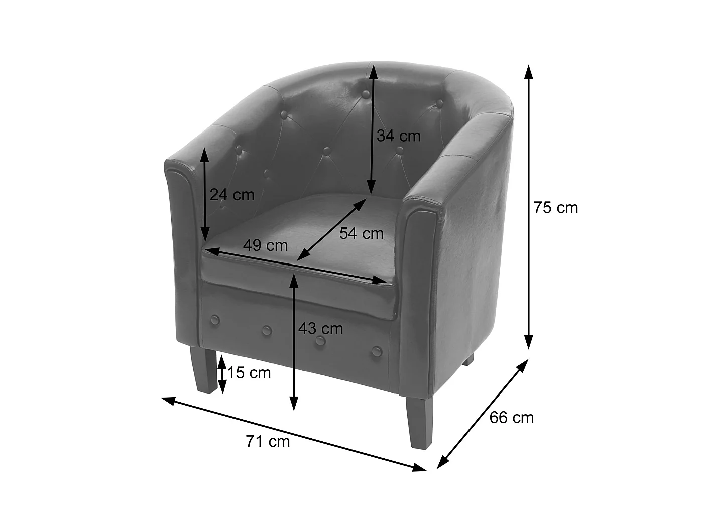 Poltrona salotto classica Newport T810 design vittoriano ecopelle 66x71x75cm bianco