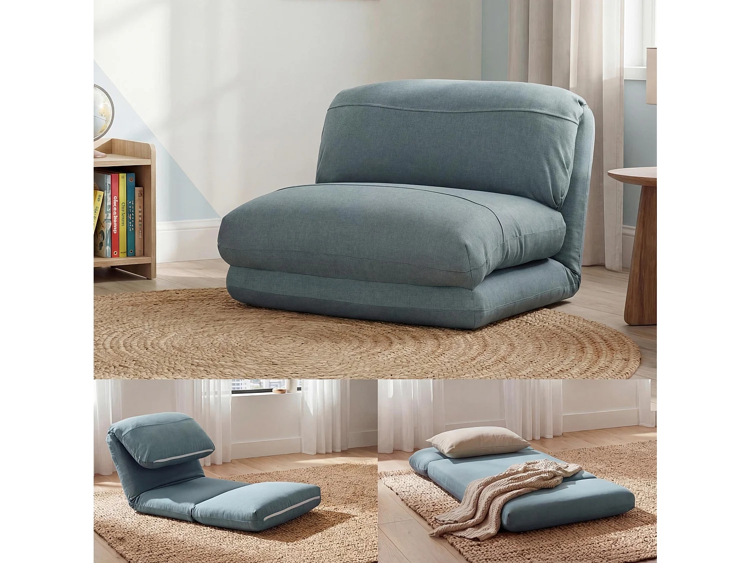 Fotel rozkładany MCW-E68,  szaro-niebieski