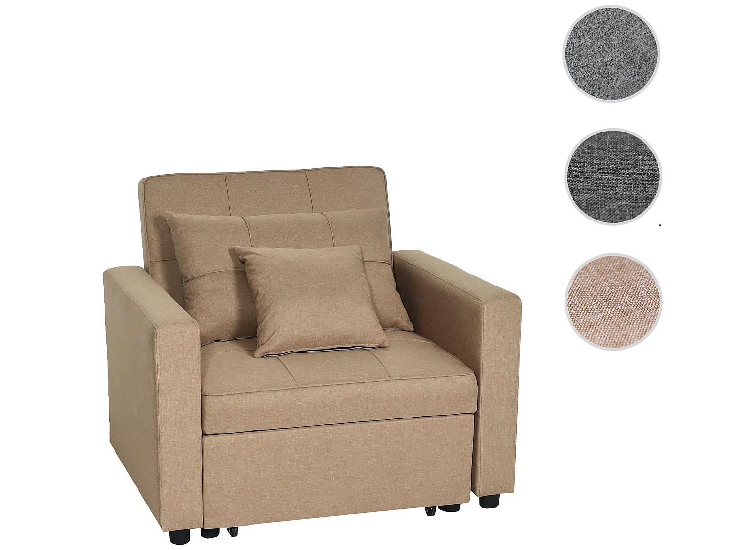 Poltrona letto relax trasformabile moderno con cuscino MCW-L90 tessuto avorio beige