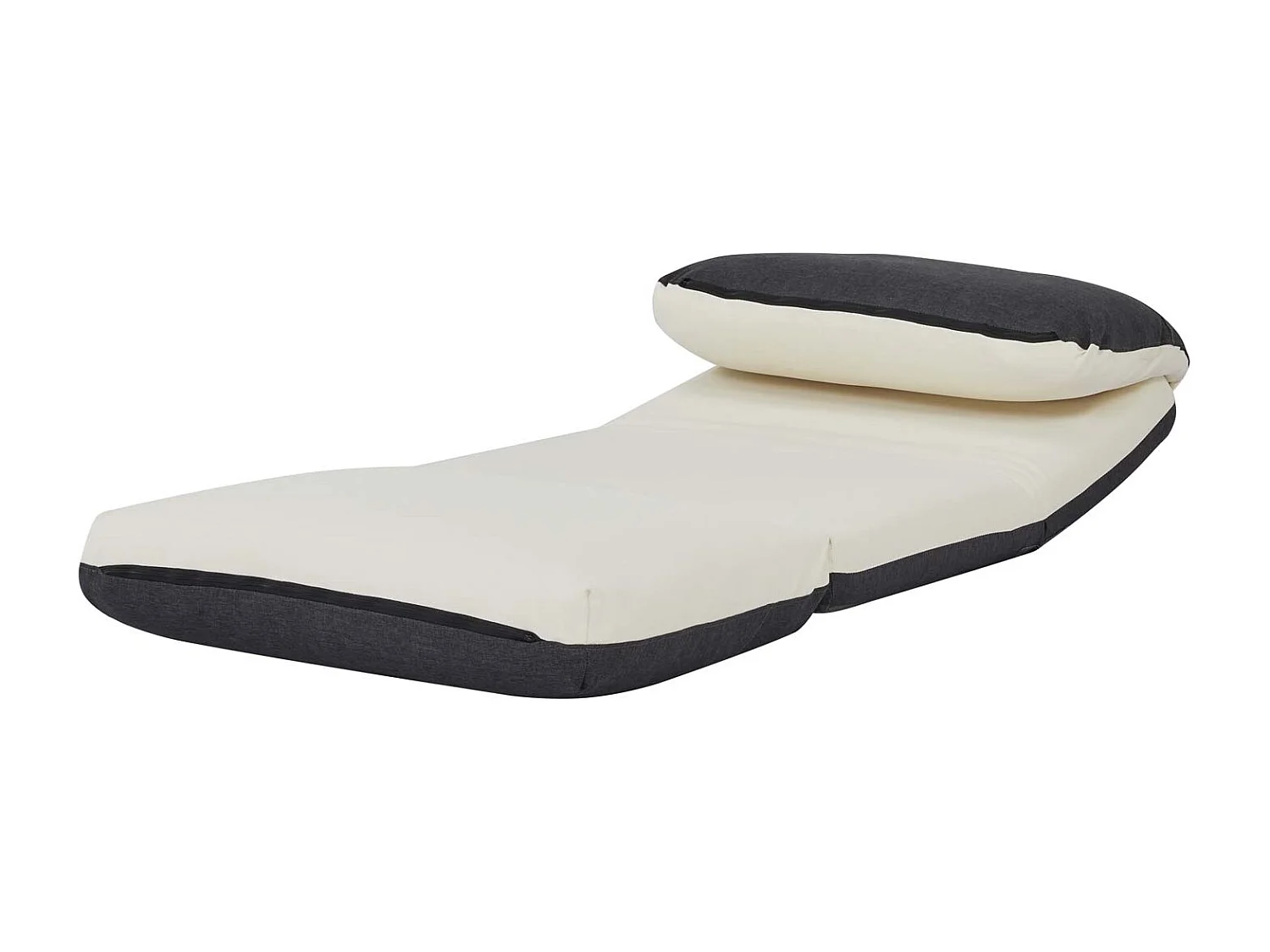 Poltrona letto pouf relax morbido imbottito MCW-E68 trasformabile tessuto grigio avorio