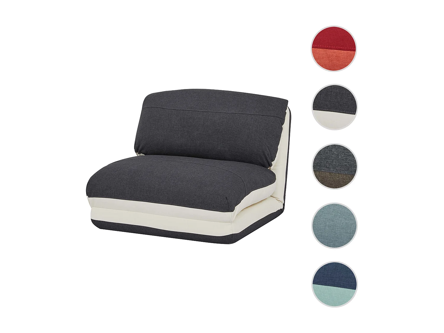 Poltrona letto pouf relax morbido imbottito MCW-E68 trasformabile tessuto grigio avorio