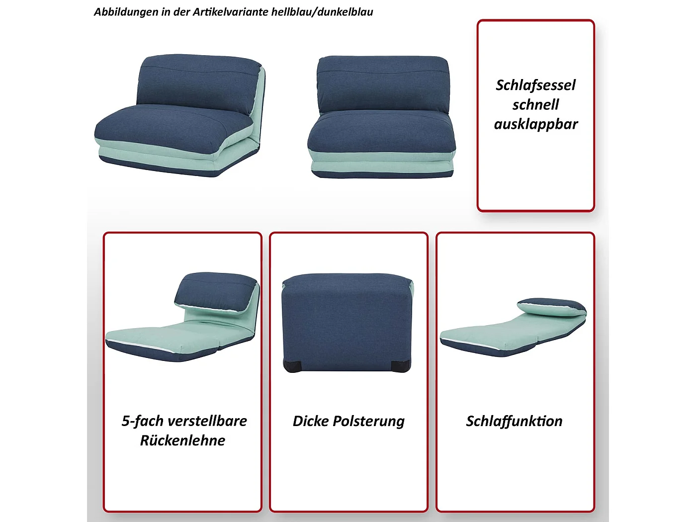 Poltrona letto pouf relax morbido imbottito MCW-E68 trasformabile tessuto grigio avorio