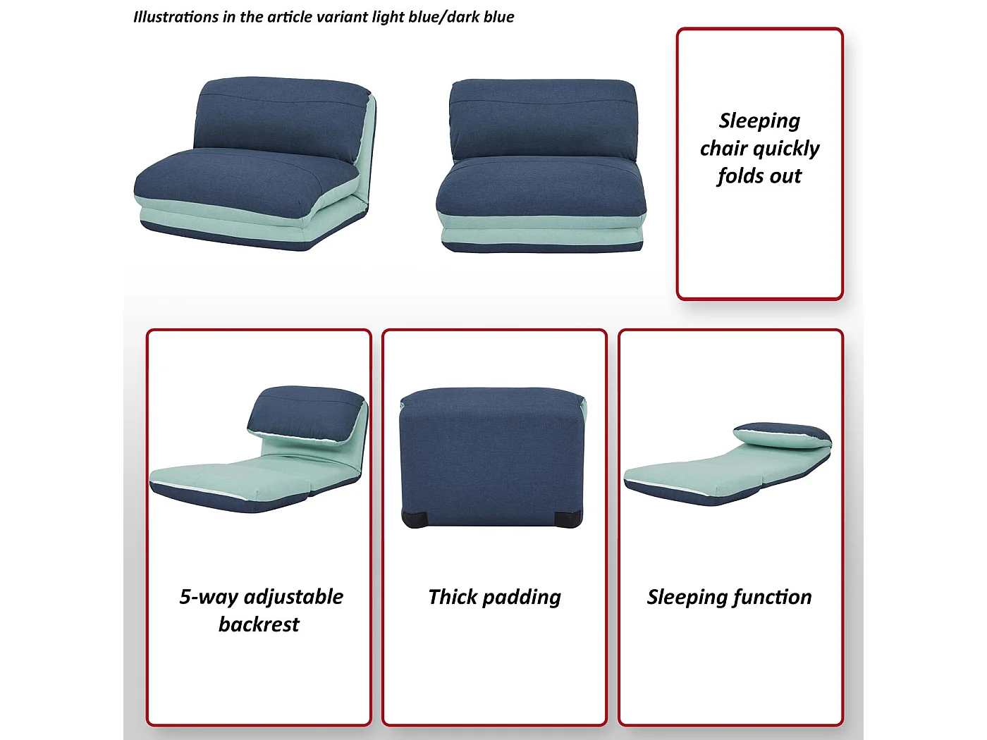 Poltrona letto pouf relax morbido imbottito MCW-E68 trasformabile tessuto grigio avorio