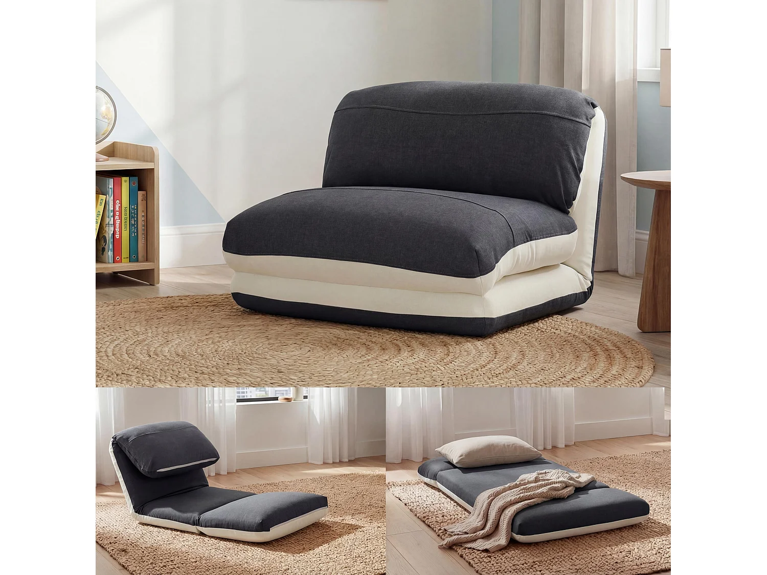 Schlafsessel MCW-E68, Creme/schwarz