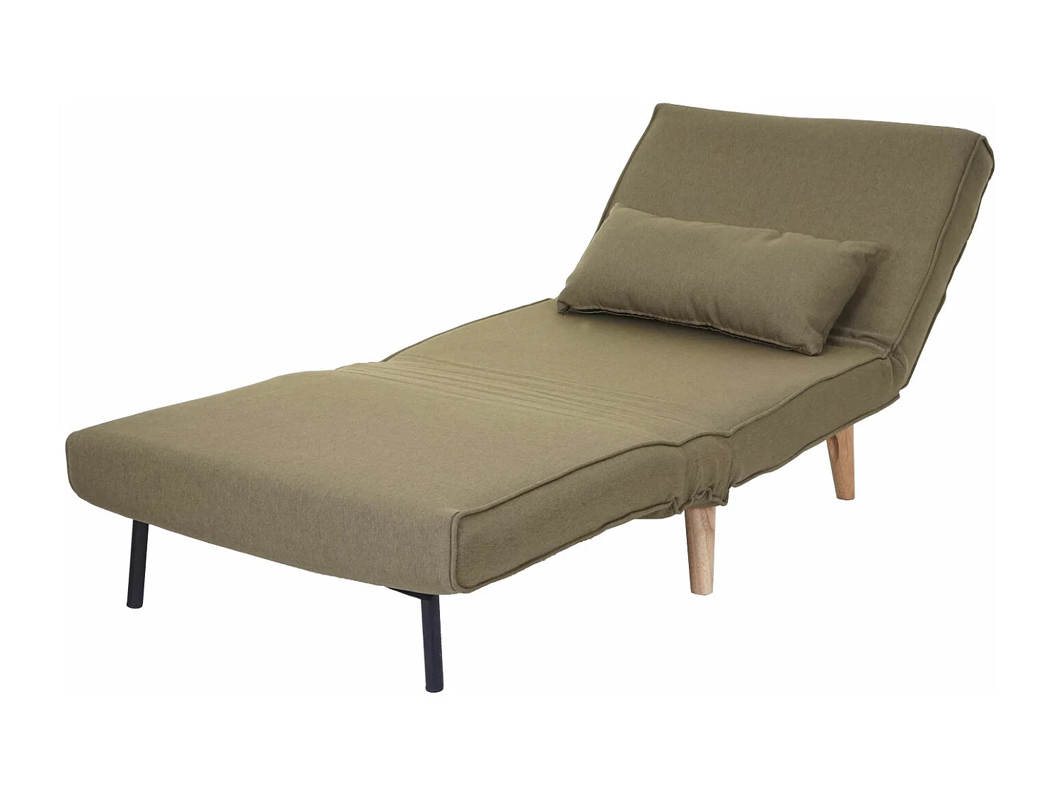 Poltrona letto relax MCW-D35 trasformabile morbida imbottita legno tessuto verde