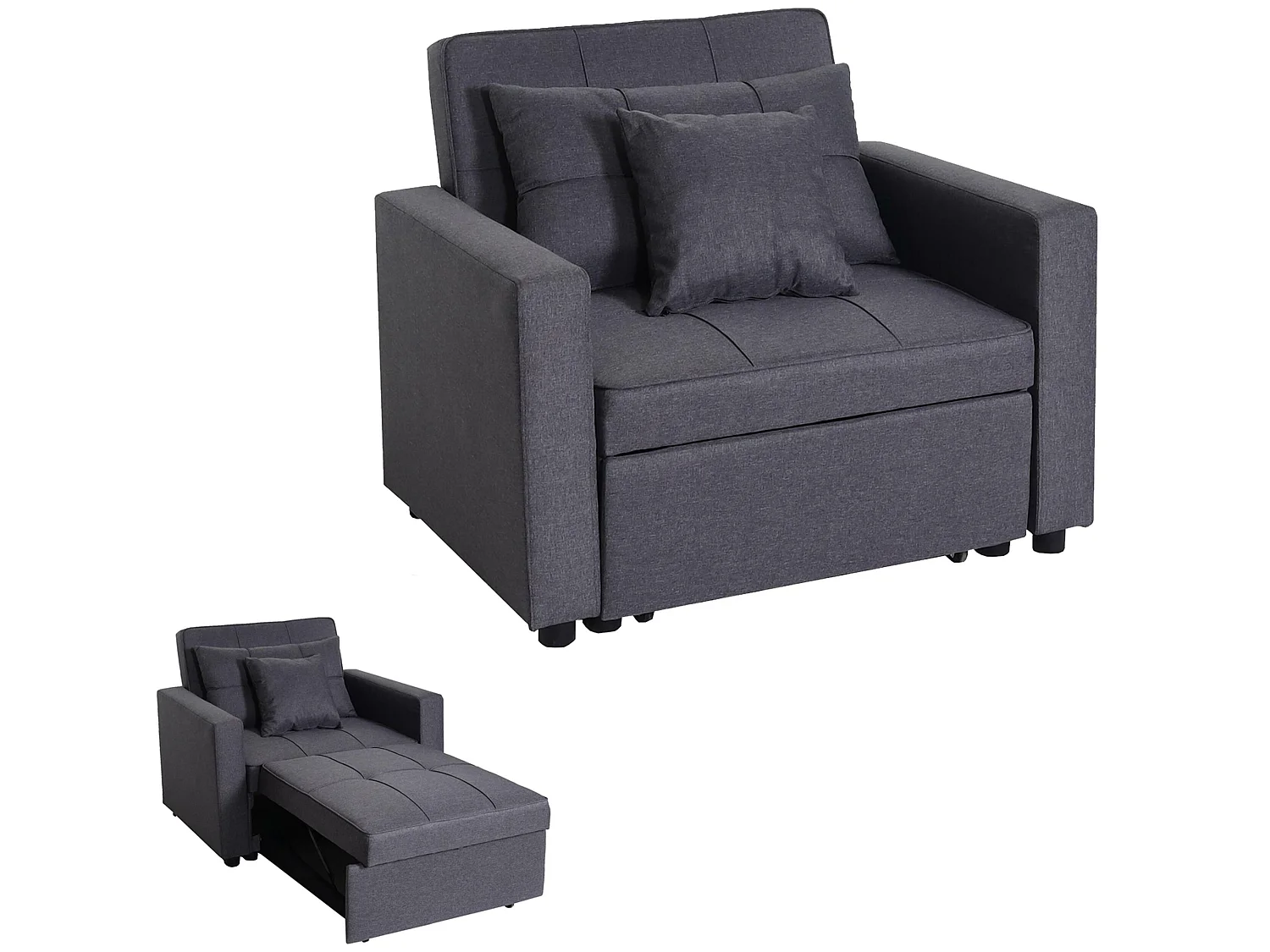 Poltrona letto relax trasformabile moderno con cuscino MCW-L90 legno tessuto grigio scuro