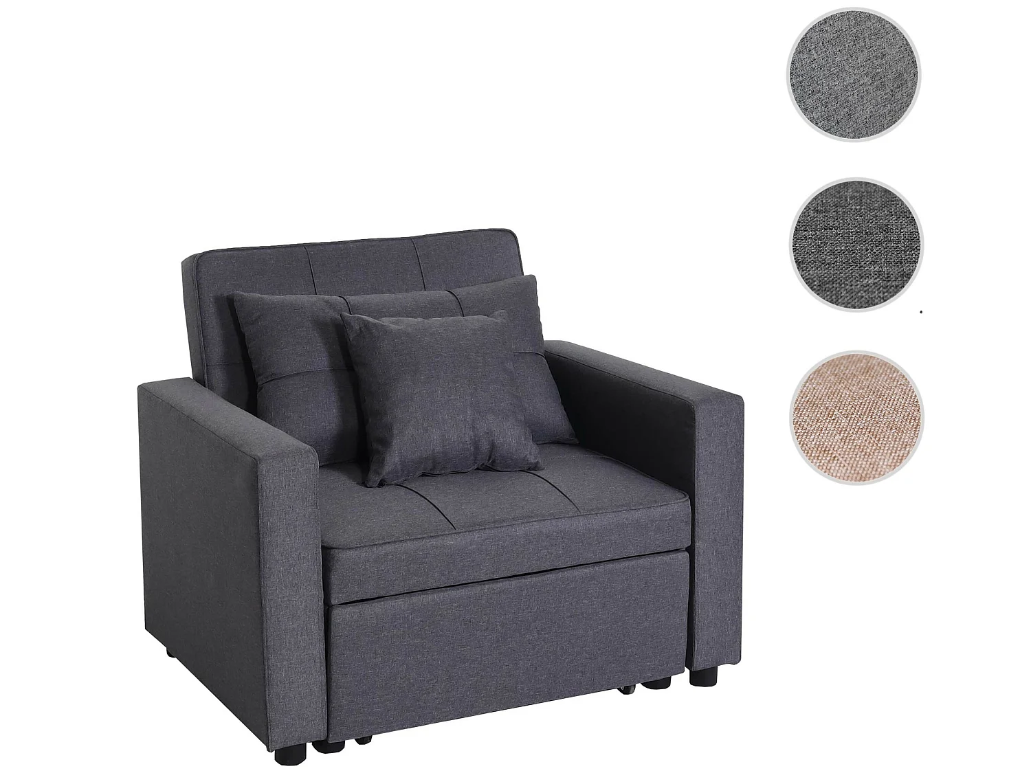 Poltrona letto relax trasformabile moderno con cuscino MCW-L90 legno tessuto grigio scuro