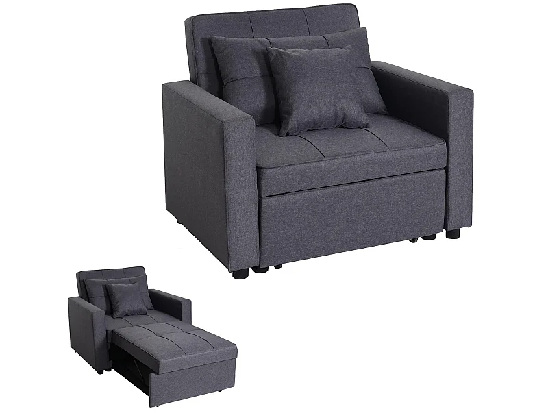 Poltrona letto relax trasformabile moderno con cuscino MCW-L90 legno tessuto grigio scuro