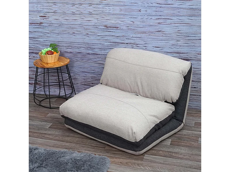 Poltrona letto pouf relax morbido imbottito MCW-E68 trasformabile tessuto grigio chiaro grigio