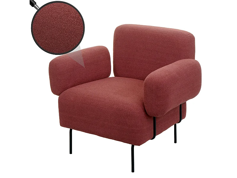 Poltrona lounge cocktail elegante seduta imbottita MCW-L83 tessuto bouclé ~ rosso chiaro