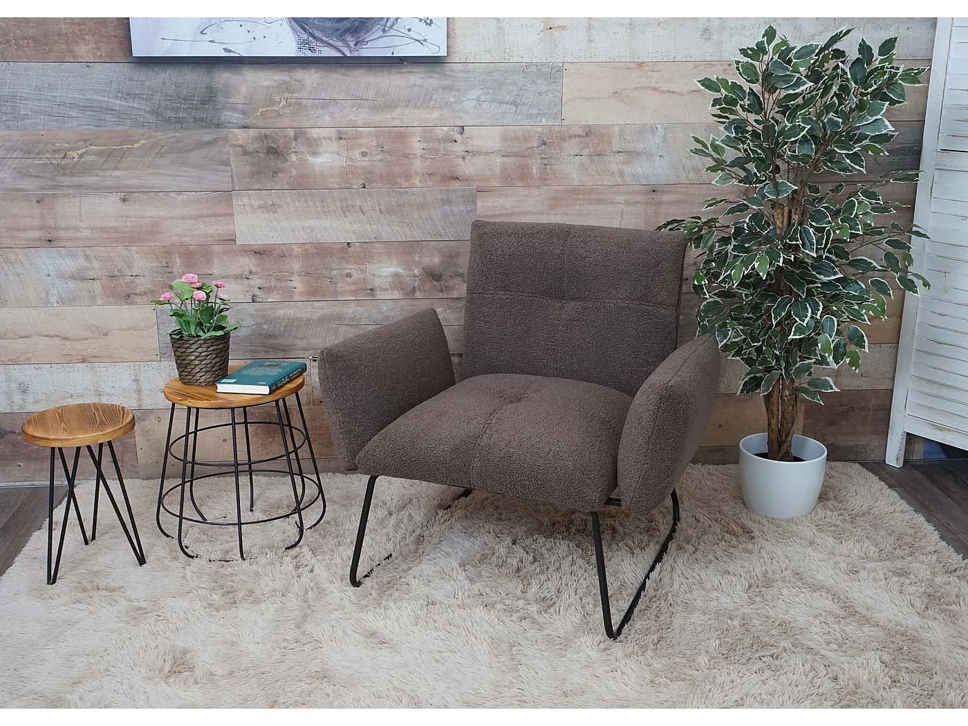 Loungefauteuil MCW-K34 Bouclé,  bruin