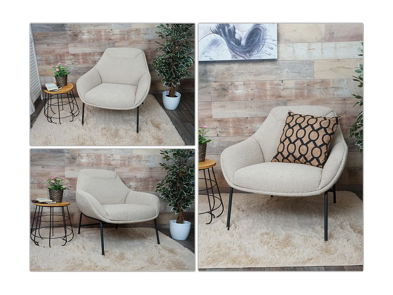 Loungestol MCW-J77,  creme-beige