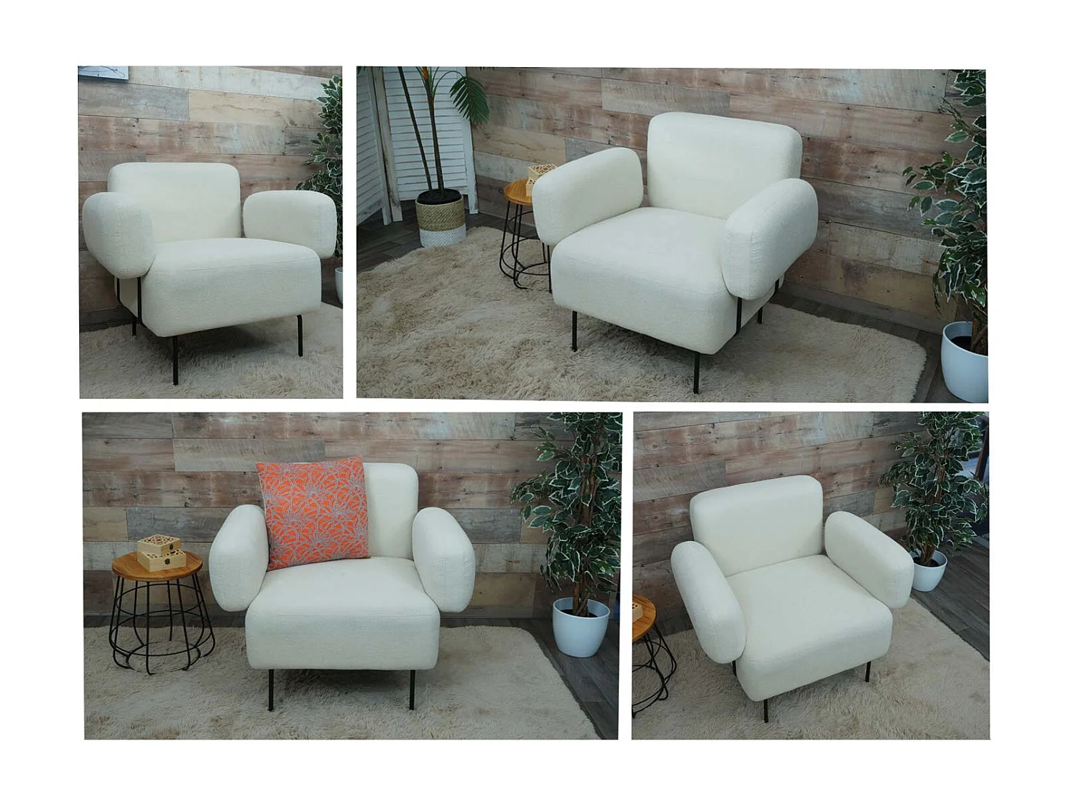 Fauteuil de salon MCW-L83,  crème