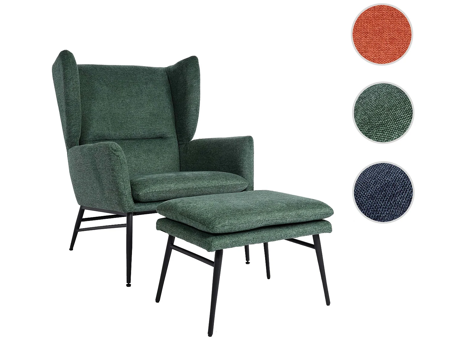 Loungefauteuil met voetenbank MCW-L62,  groen