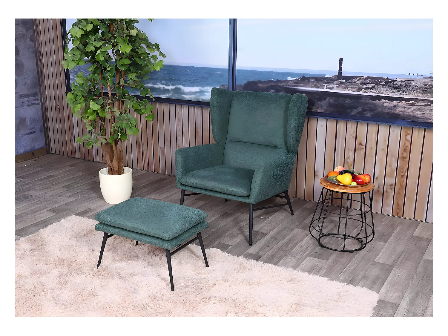 Fotel wypoczynkowy z otomaną MCW-L62,  zielony