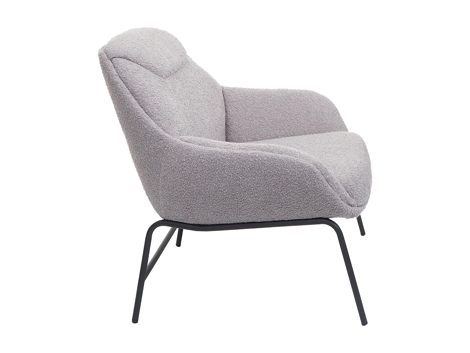 Poltrona sedia lounge MCW-J77 metallo tessuto bouclè ~ grigio chiaro