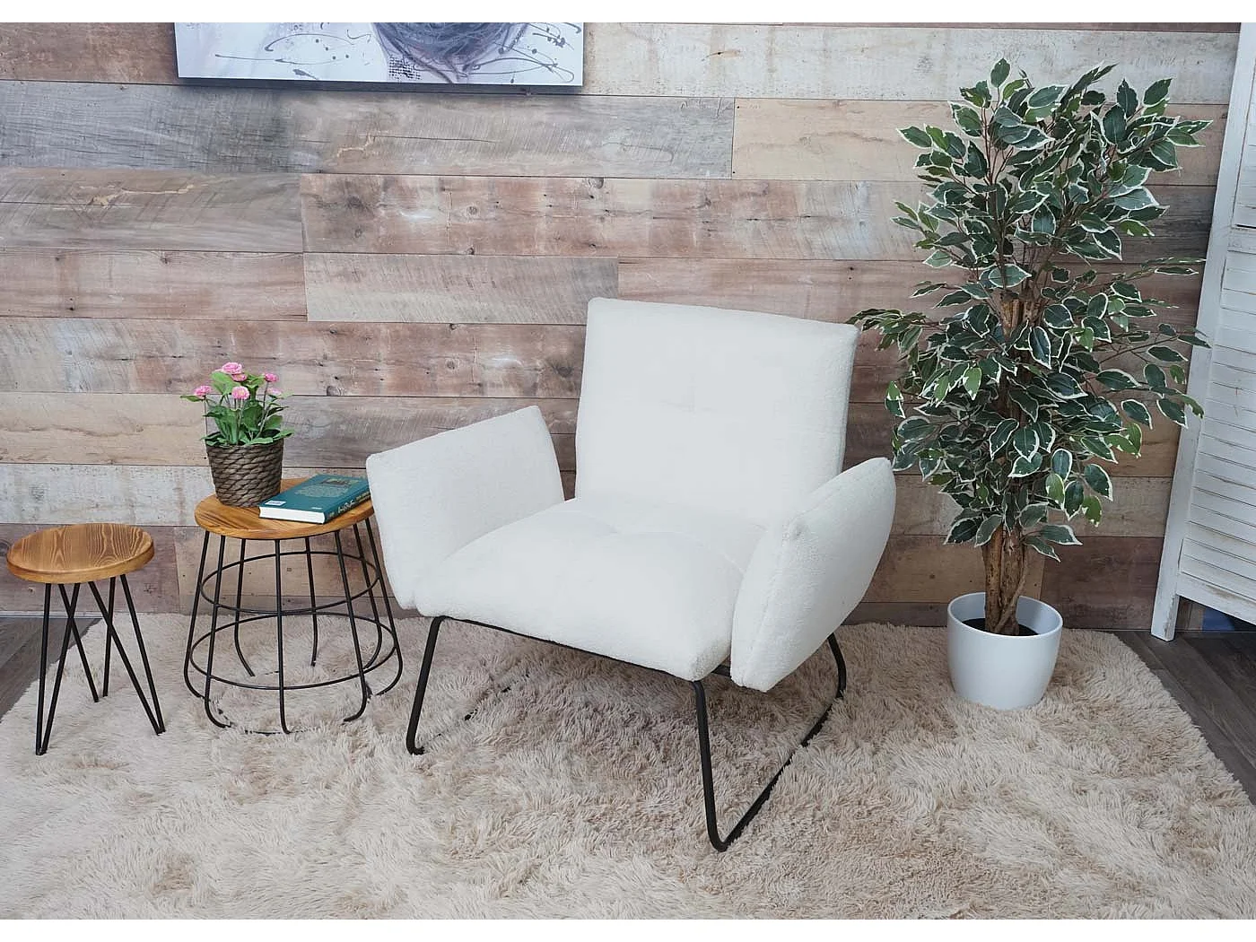 Loungefauteuil MCW-K34 Bouclé,  wit