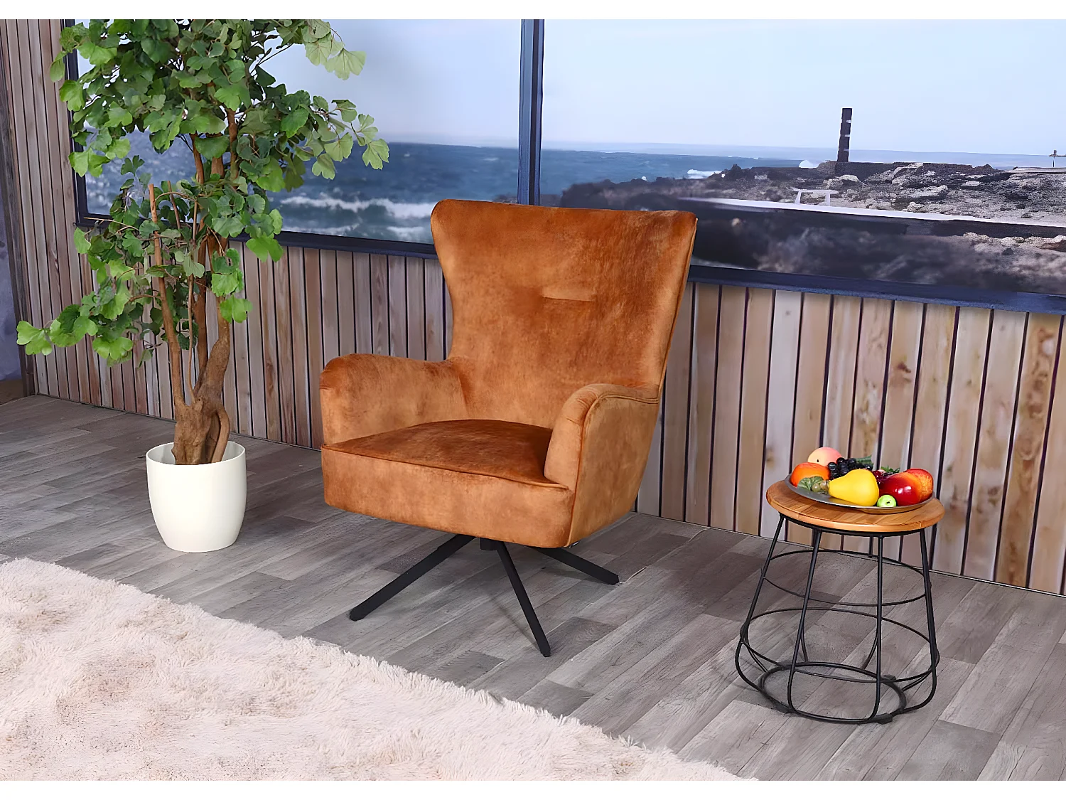 Poltrona lounge Vintage relax elegante girevole MCW-L63 velluto ~ arancione