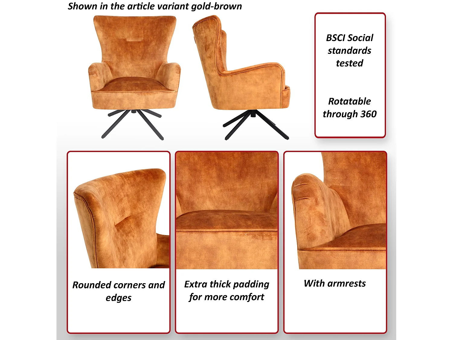 Fotel wypoczynkowy MCW-L63,  złoto-brązowy