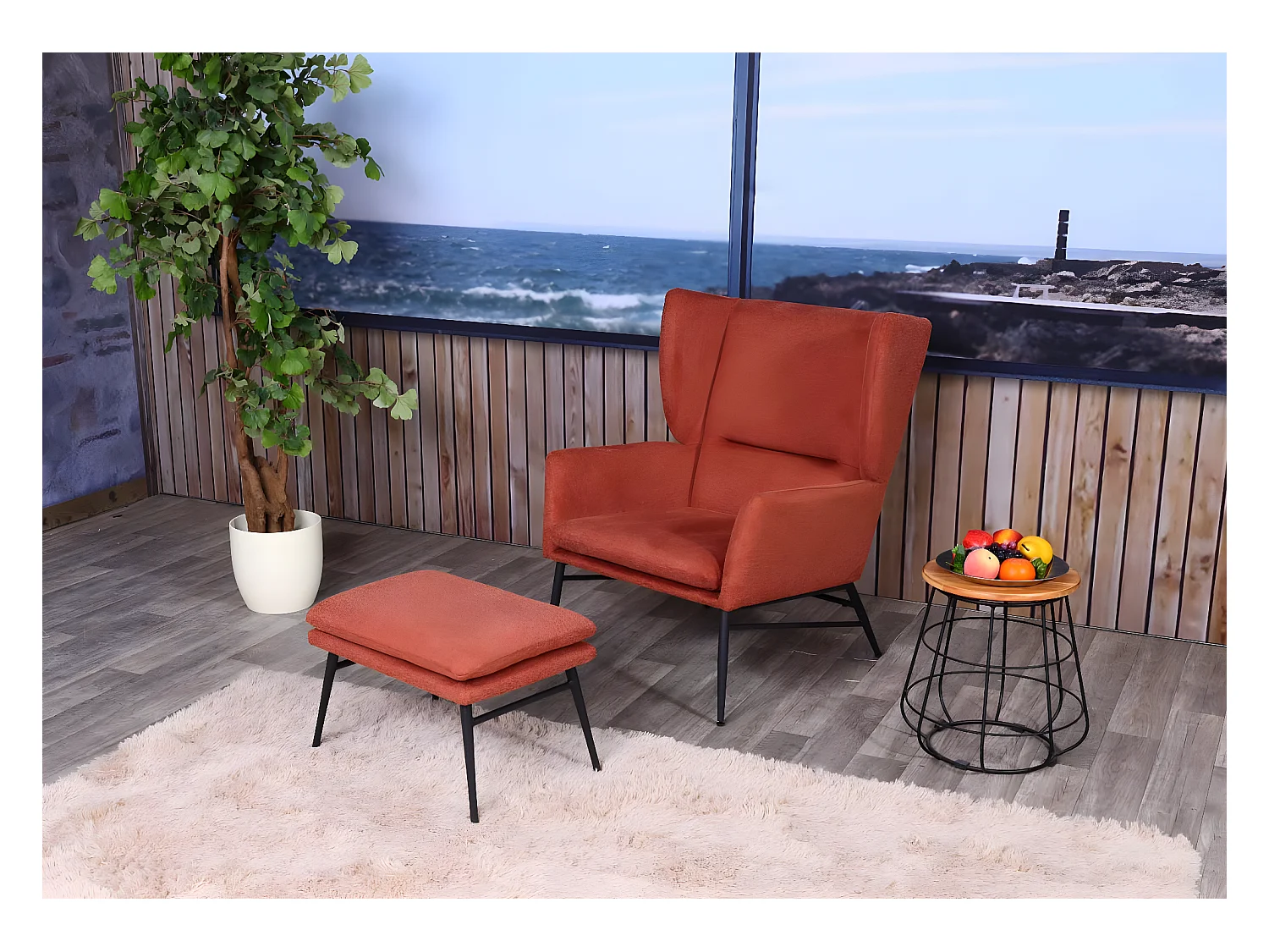 Fotel wypoczynkowy MCW-L62,  terakota-brązowy