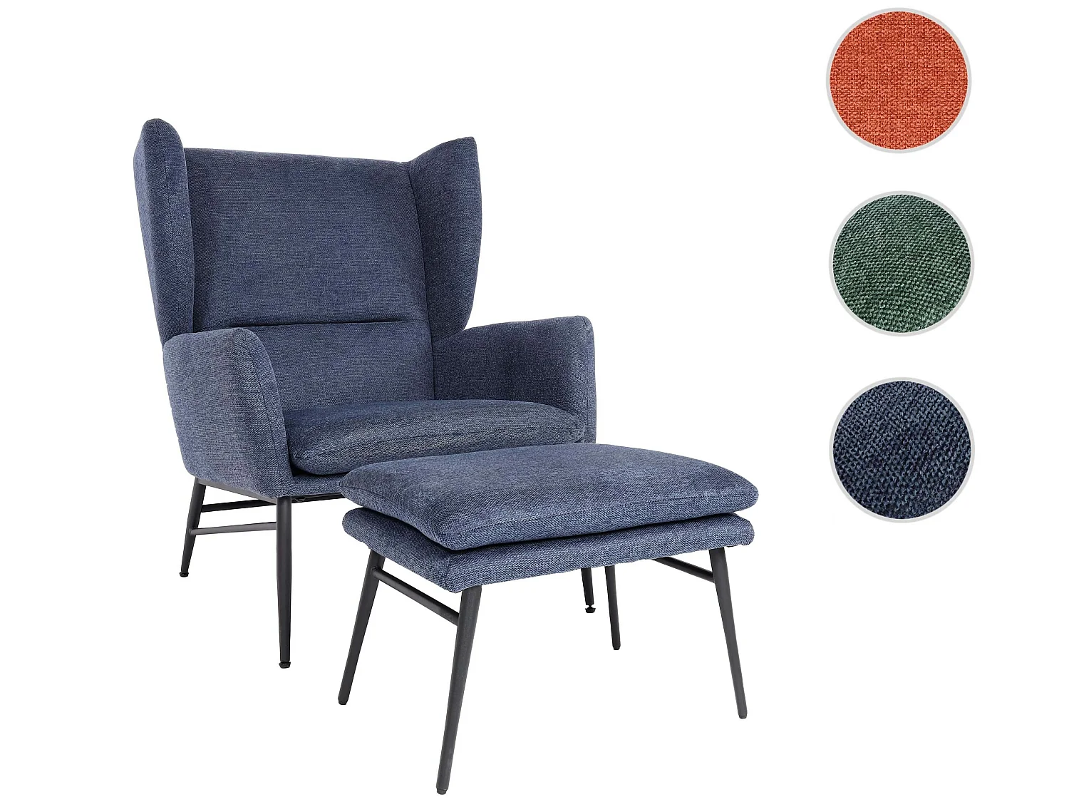 Loungefauteuil met voetenbank MCW-L62,  blauw