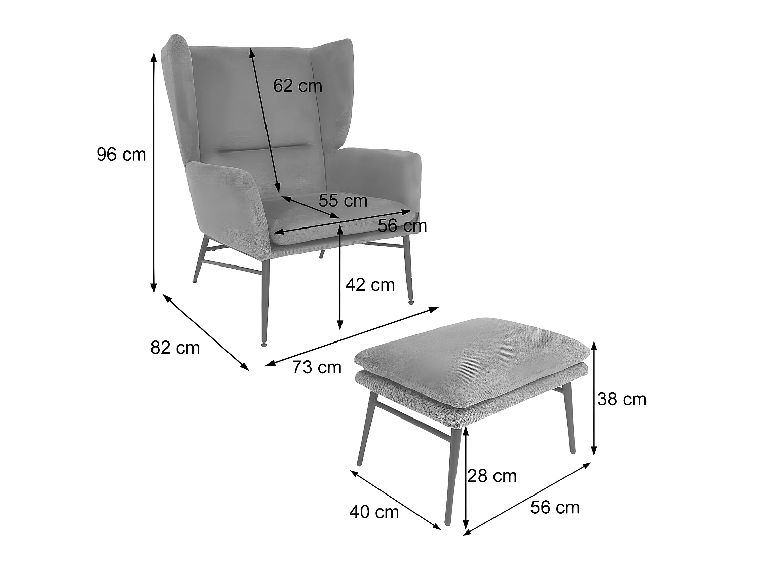 Fotel wypoczynkowy z otomaną MCW-L62,  niebieski