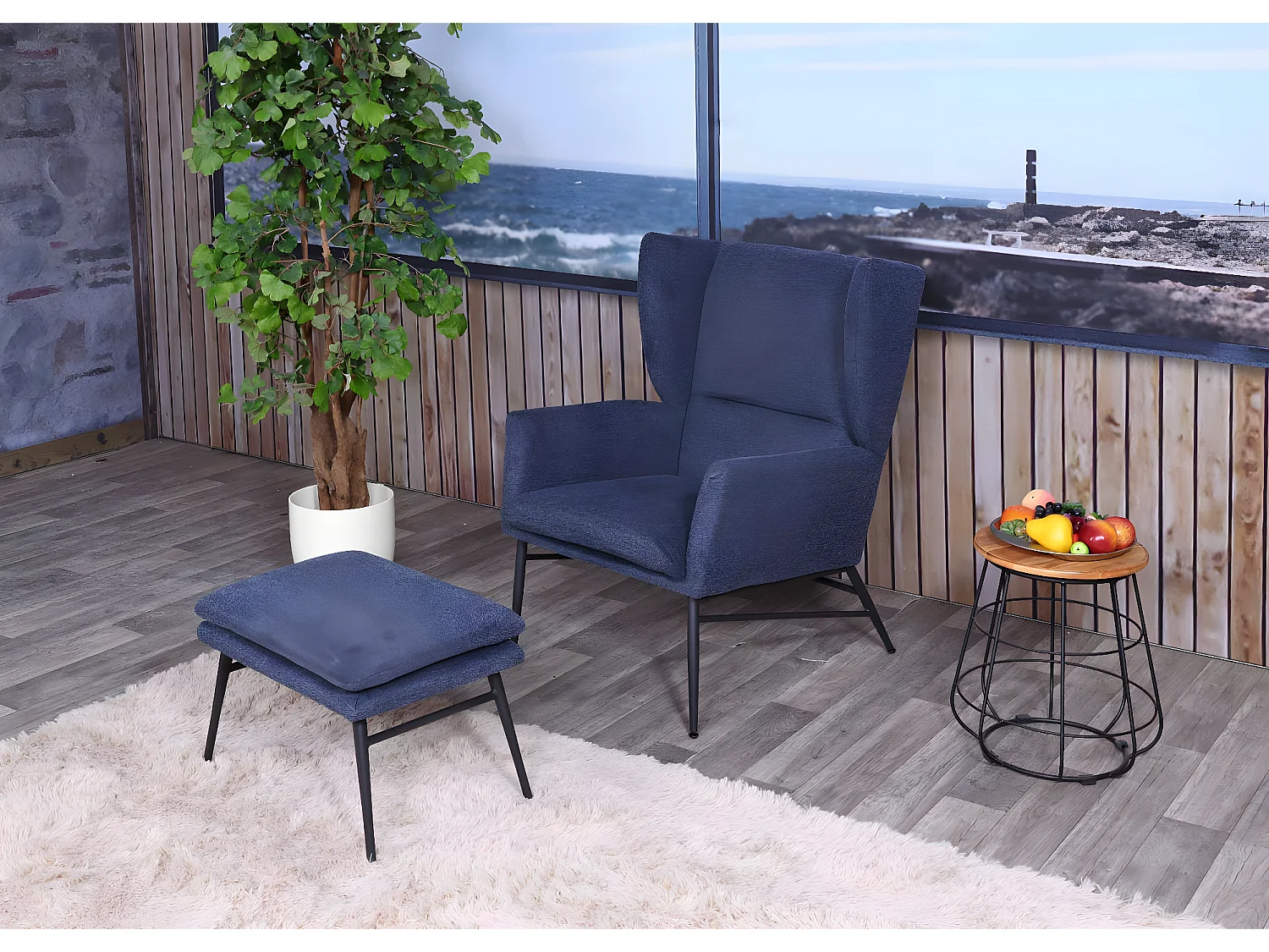 Lounge-Sessel mit Ottomane MCW-L62, Blau
