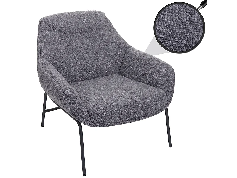 Poltrona sedia lounge MCW-J77 metallo tessuto bouclè grigio scuro