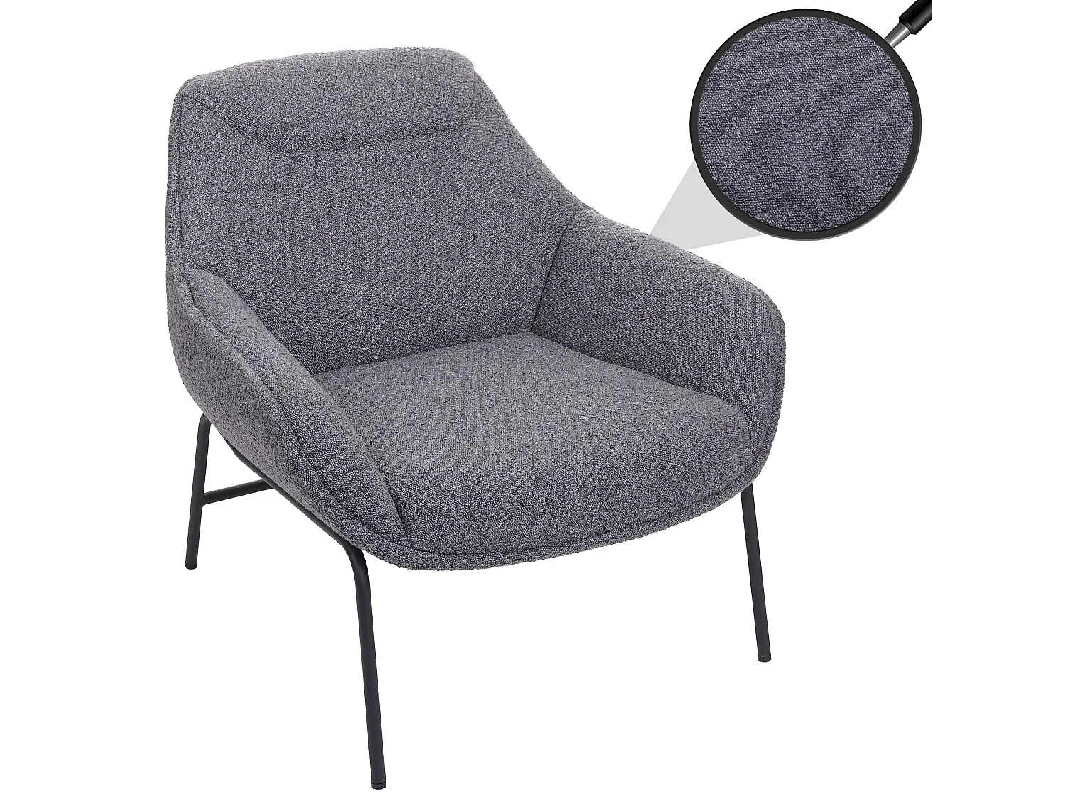 Poltrona sedia lounge MCW-J77 metallo tessuto bouclè grigio scuro