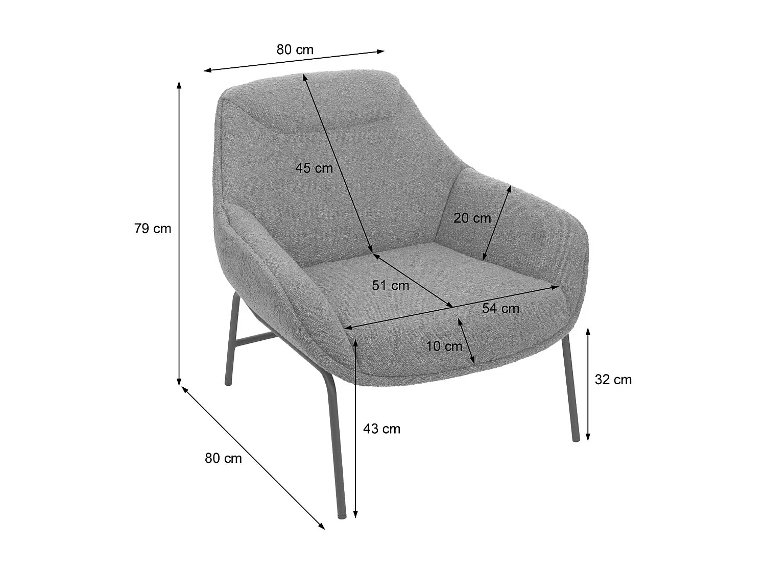 Poltrona sedia lounge MCW-J77 metallo tessuto bouclè grigio scuro